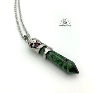 Ruby Zoisite Necklace | Stainless Steel Chain